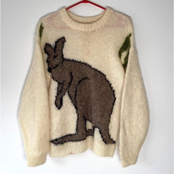 Vintage Sweaters - vintage kangaroo animal rare one of a kind mohair hand knit long sleeved sweater